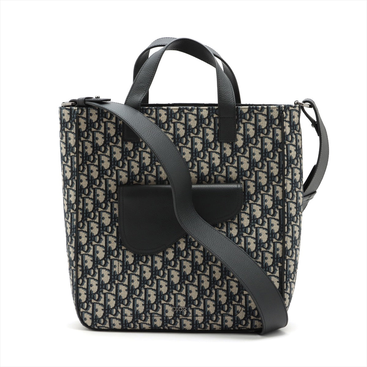 Christian Dior Oblique Saddle Canvas & leather 2way handbag Black x Navy