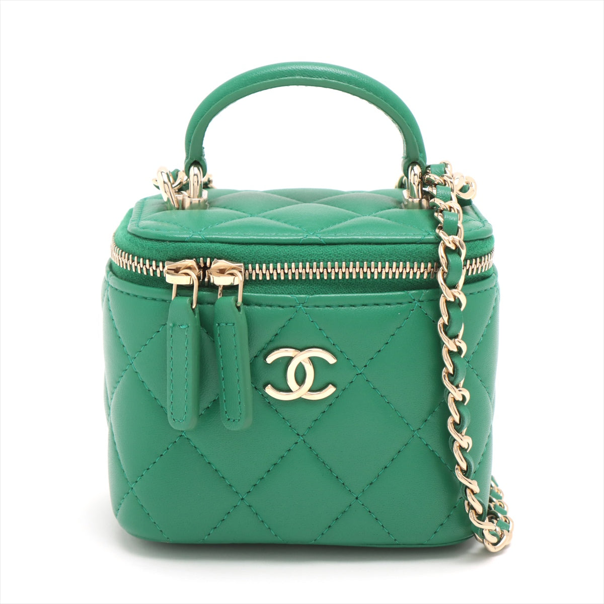 Chanel Matelasse Lambskin Vanity bag Green Gold Metal fittings