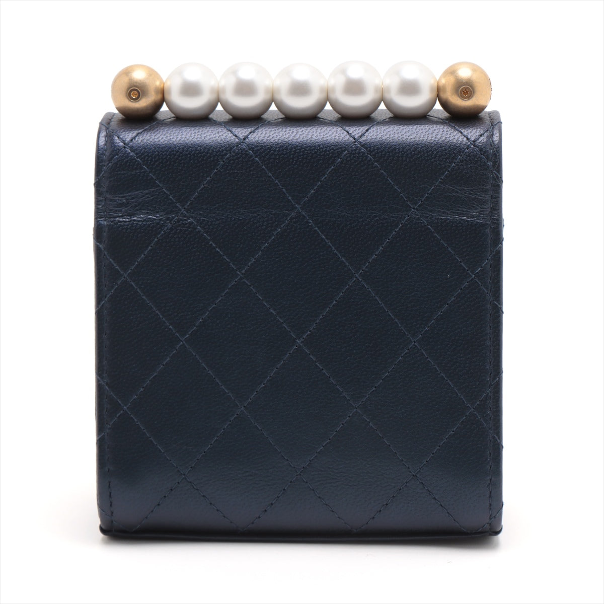 Chanel Matelasse Lambskin Chain shoulder bag Pearl Navy blue Gold Metal fittings 29th