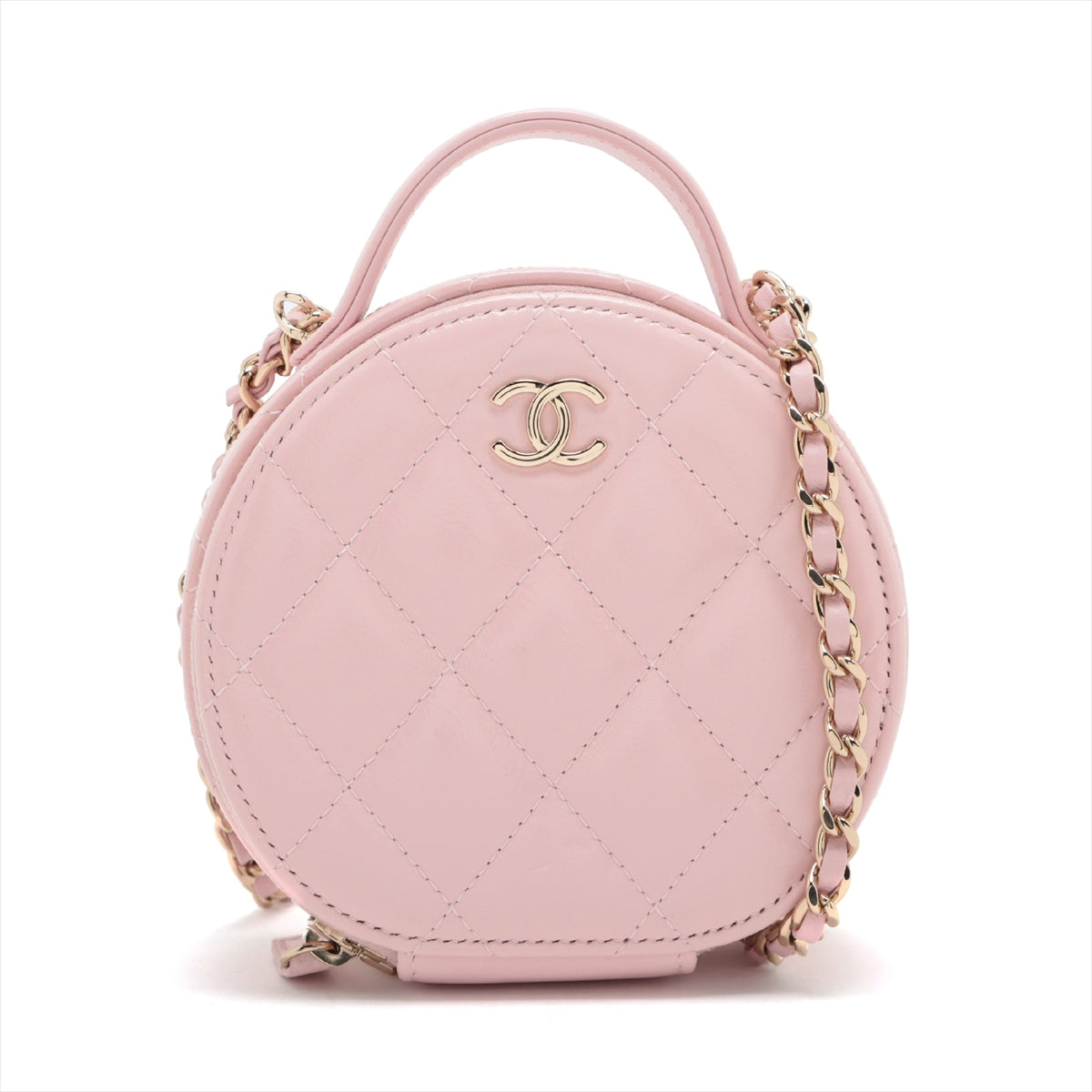 Chanel Matelasse Leather Chain shoulder bag Round Pink Gold Metal fittings