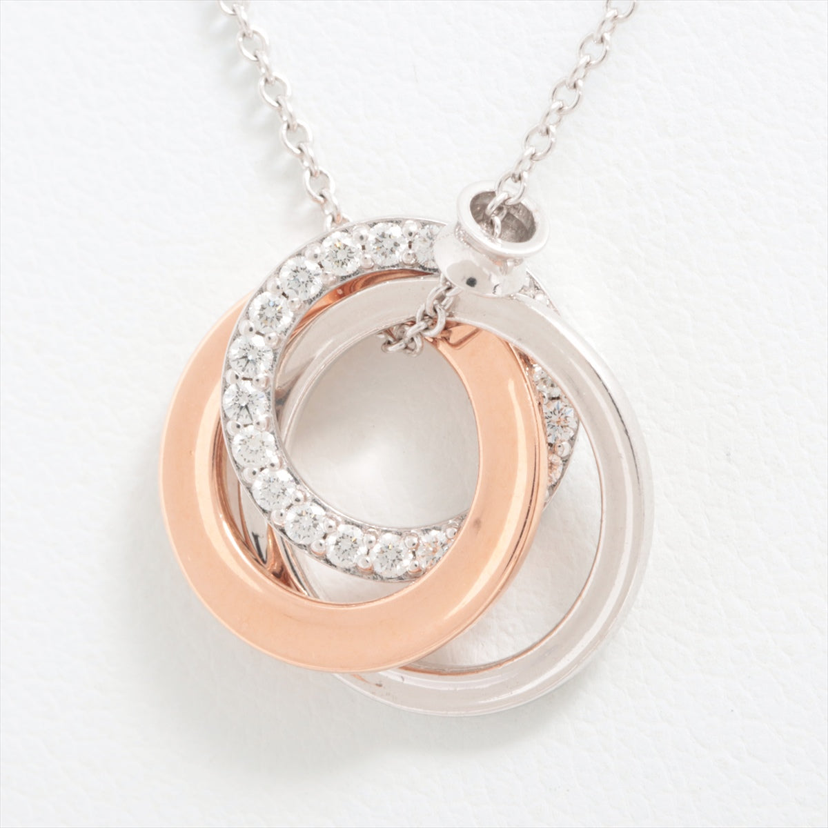 Tiffany Triple interlocking circle diamond Necklace 750(PG×WG) 4.6g