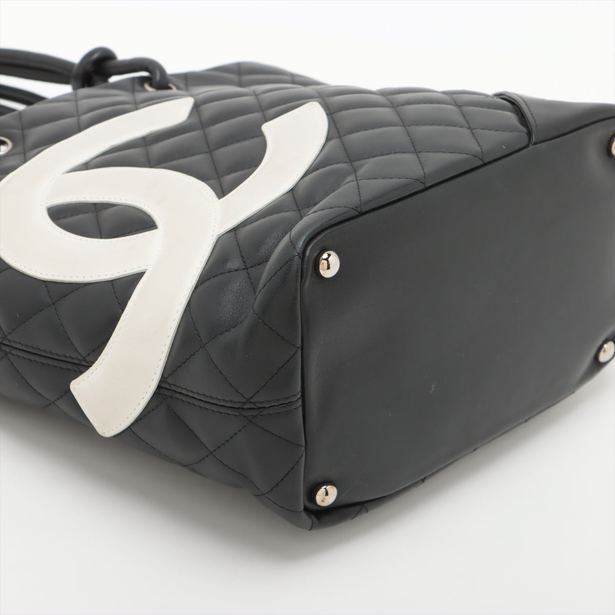 Chanel Cambon Line Lambskin Tote bag Black × White Silver Metal fittings 9XXXXXX