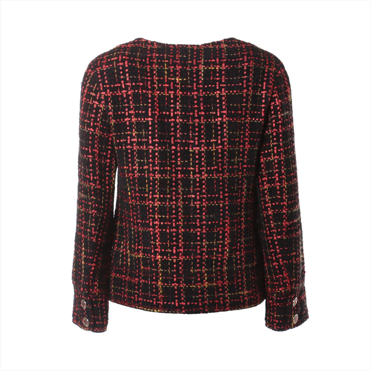 Chanel Coco Button P73 Tweed Jacket 36 Ladies' Red x Black