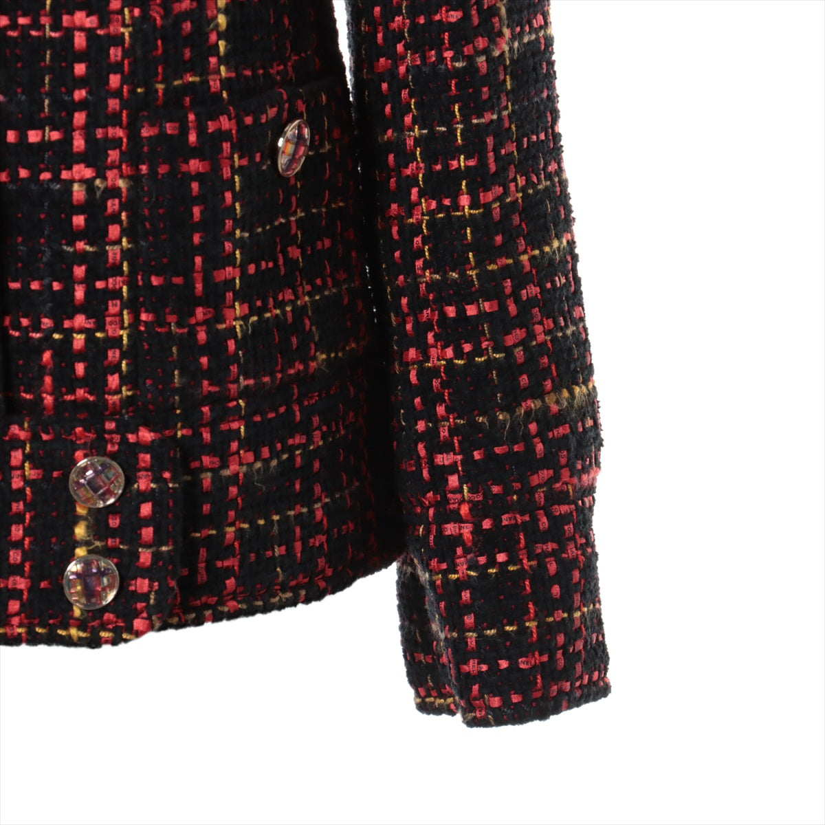 Chanel Coco Button P73 Tweed Jacket 36 Ladies' Red x Black