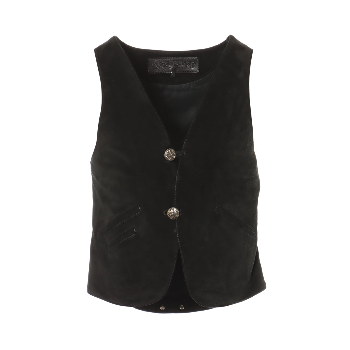 Chrome Hearts Vest Leather With invoice size S Black Suede cowhide cross ball button