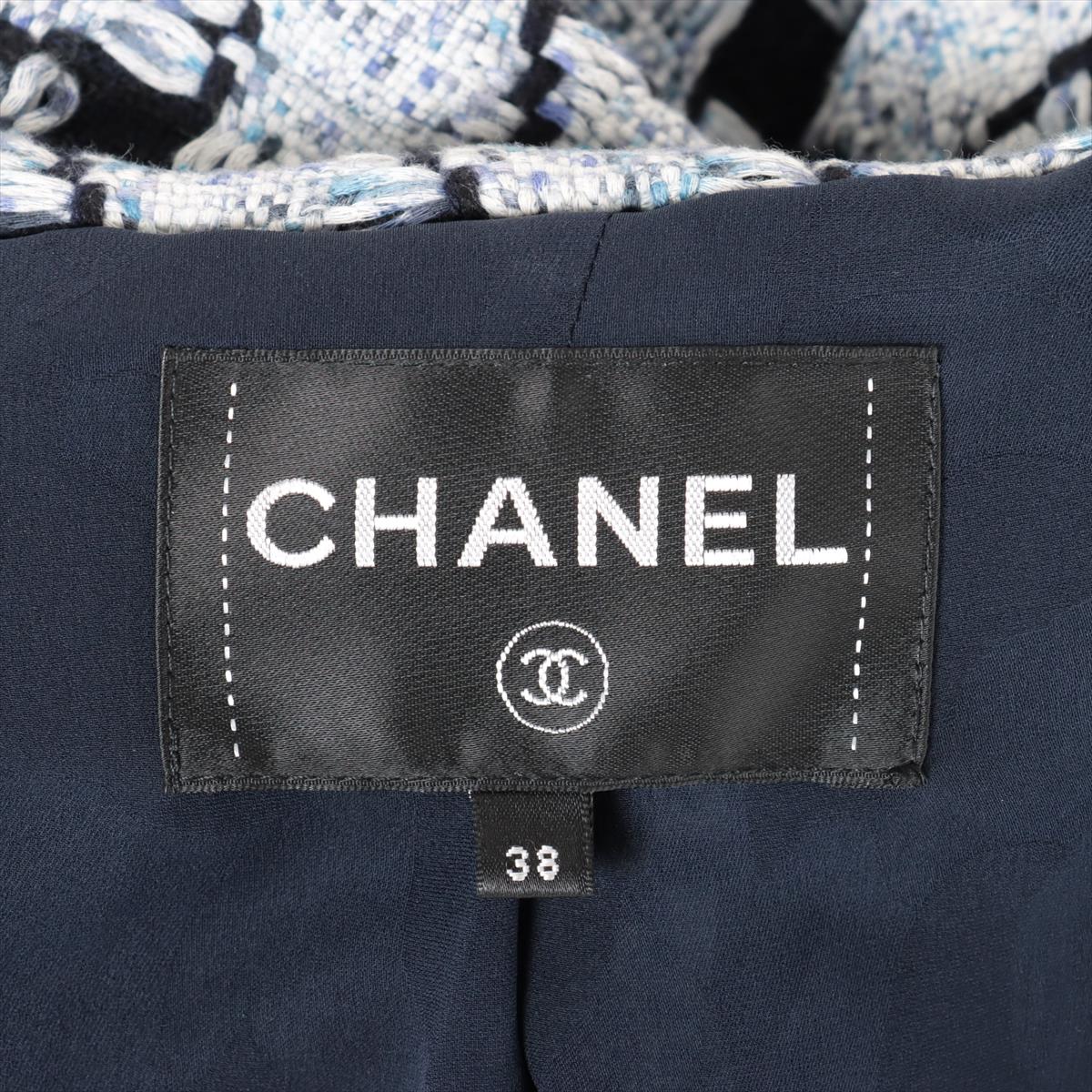 Chanel Coco Button Wool x cotton x silk Jacket 38 Ladies' blue x navy  P62106V47477 Tweed