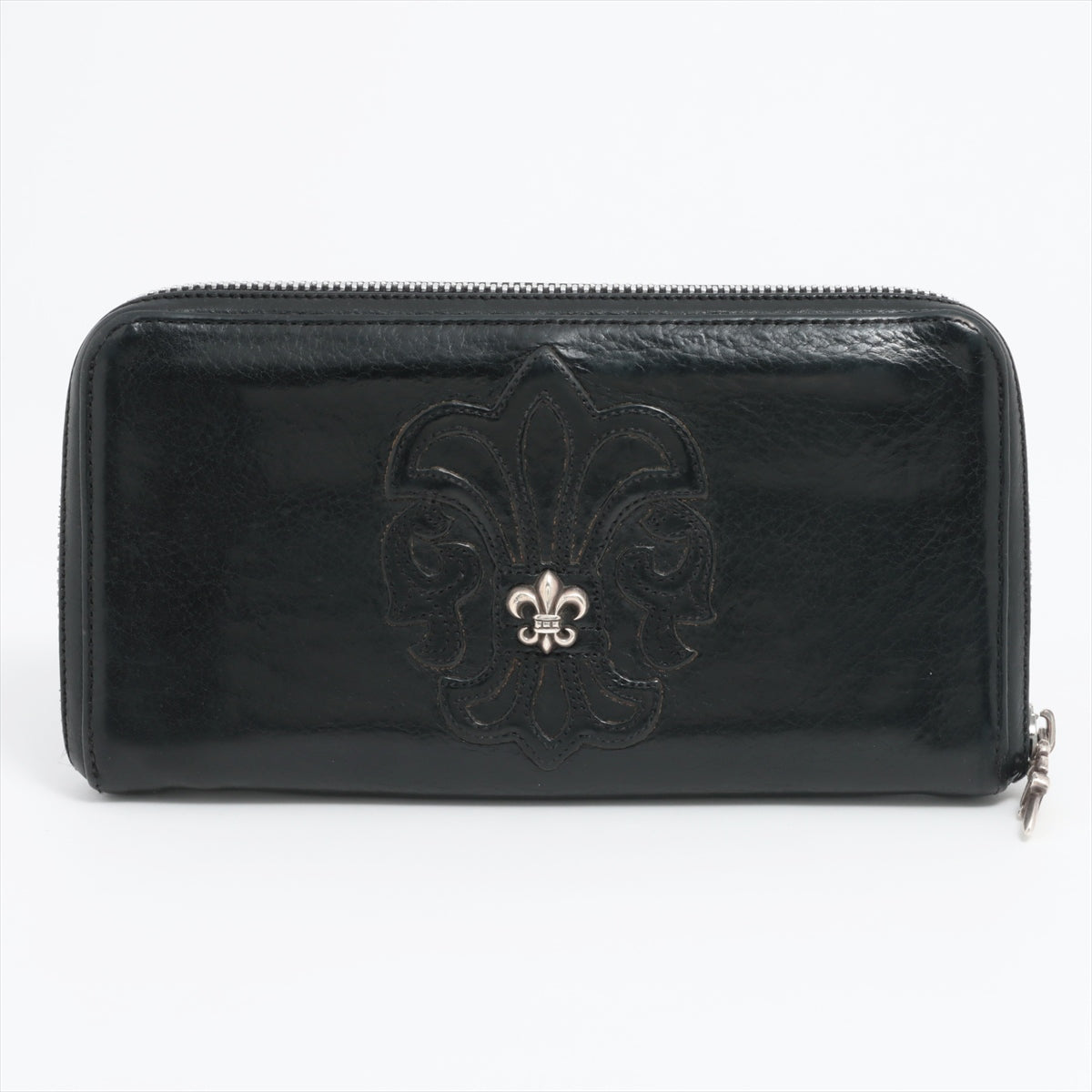 Chrome Hearts REC F ZIP Wallet No notation Black × Silver Leather BS flare decoration