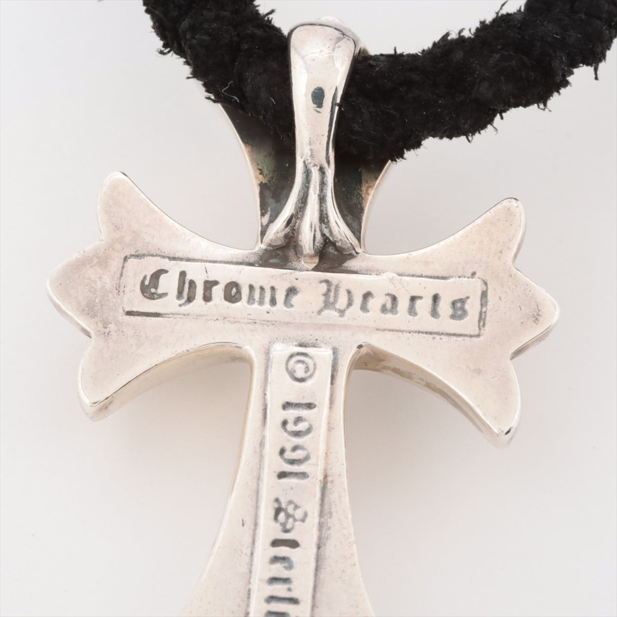 Chrome Hearts Small CH cross Necklace Leather & 925 38.9g Leather blade Barrel bolo chip