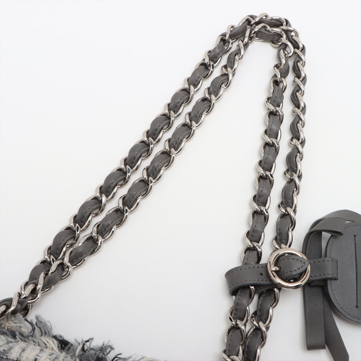 Chanel Matelasse Vinyl x tweed Chain tote bag Black x Gray Silver Metal fittings 13XXXXXX