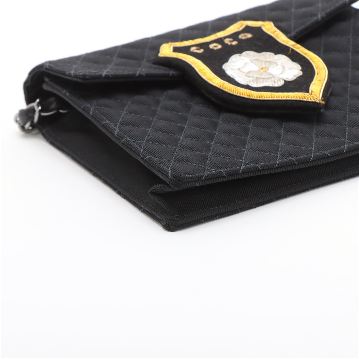 Chanel Camelia Cotton & Peather Chain shoulder bag Matelasse Patches Patch Black Silver Metal fittings 9XXXXXX