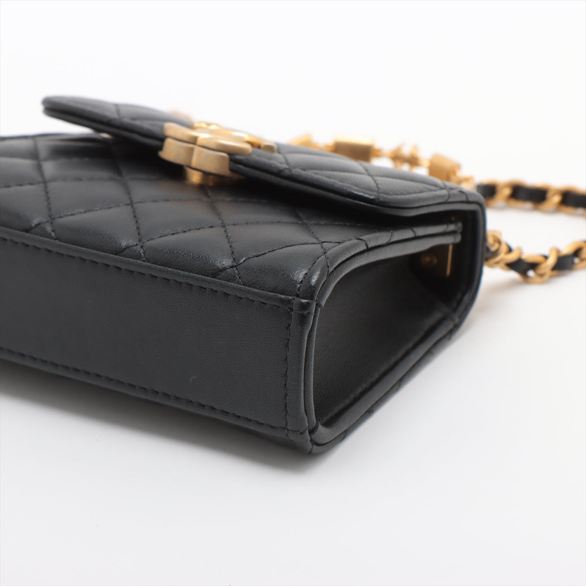 Chanel Mini Matelasse Lambskin Chain shoulder bag 2WAY Black Gold Metal fittings