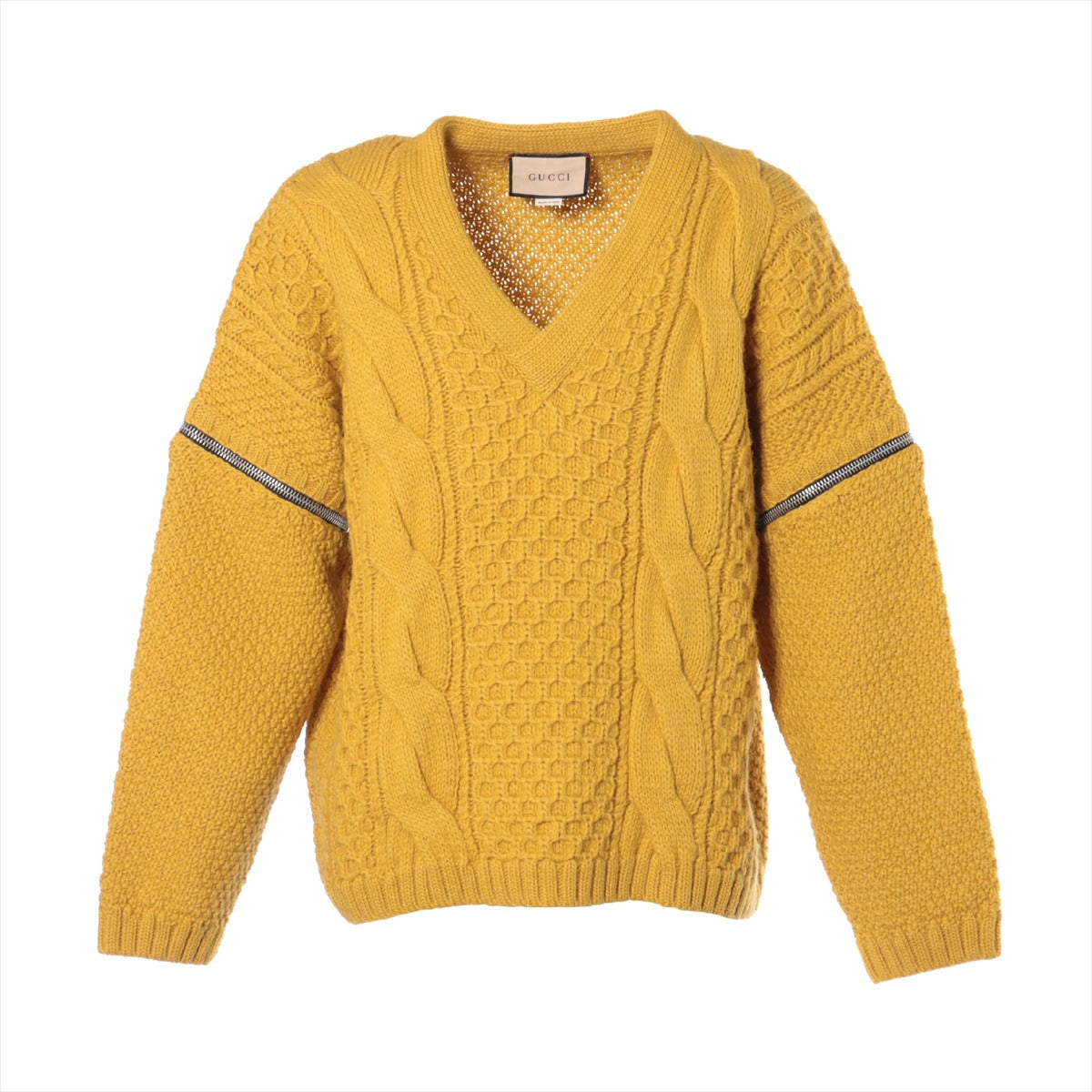 Gucci Wool Sweater S Men's Yellow  2WAY detachable sleeve cable knit 673684