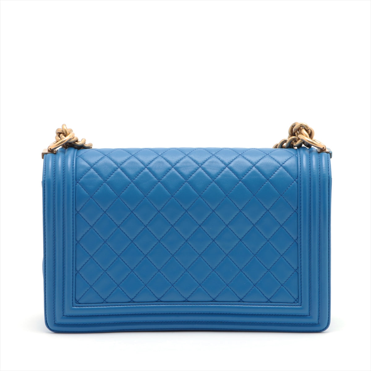 Chanel Boy Chanel Lambskin Single flap single chain bag Blue Gold Metal fittings 21XXXXXX