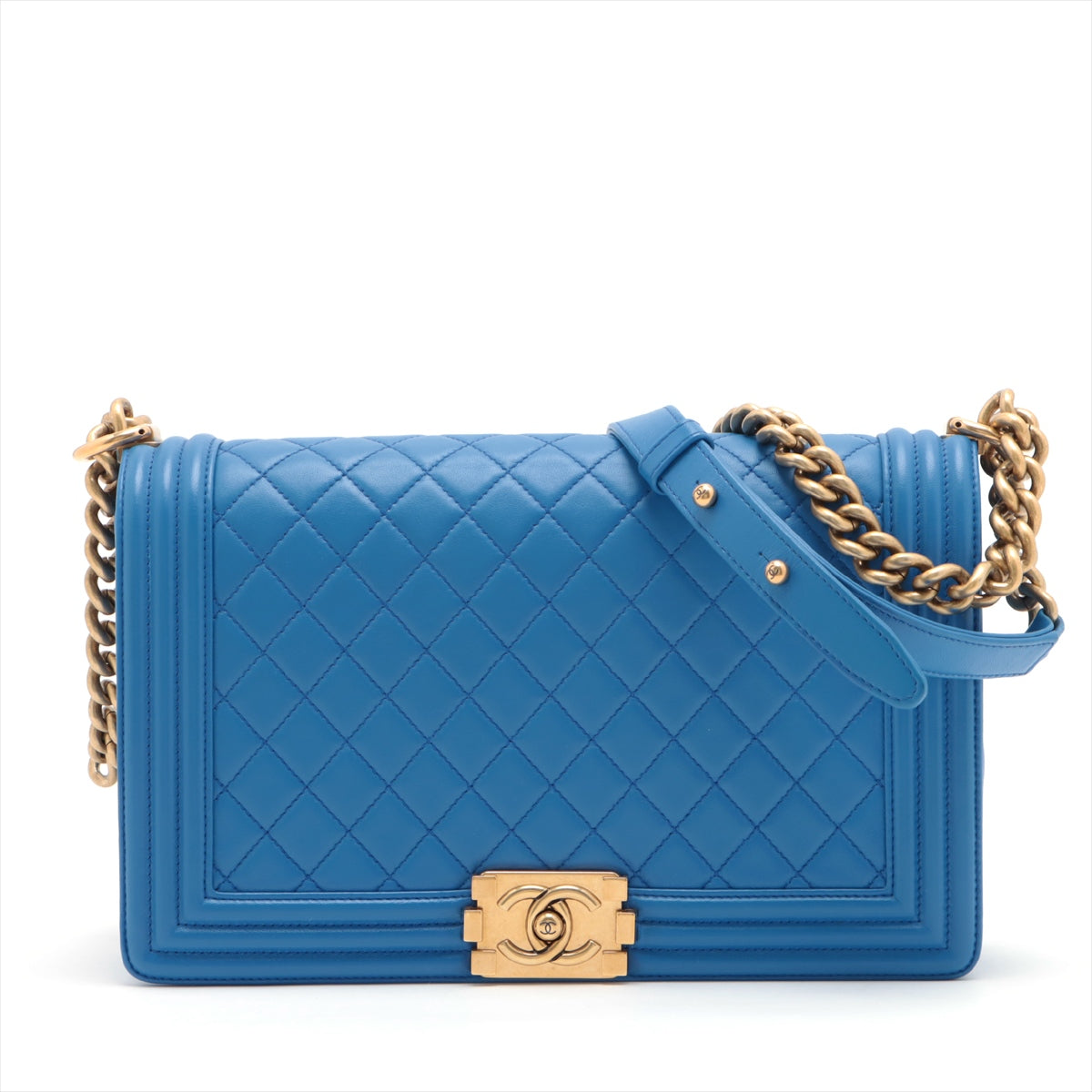 Chanel Boy Chanel Lambskin Single flap single chain bag Blue Gold Metal fittings 21XXXXXX