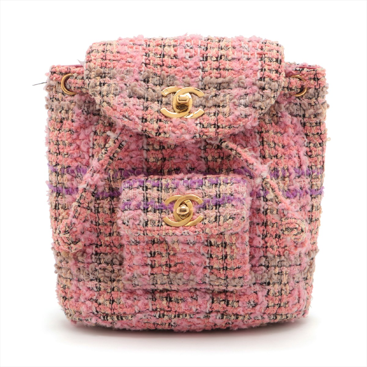 Chanel Coco Mark Tweed Chain backpack Pink Gold Metal fittings