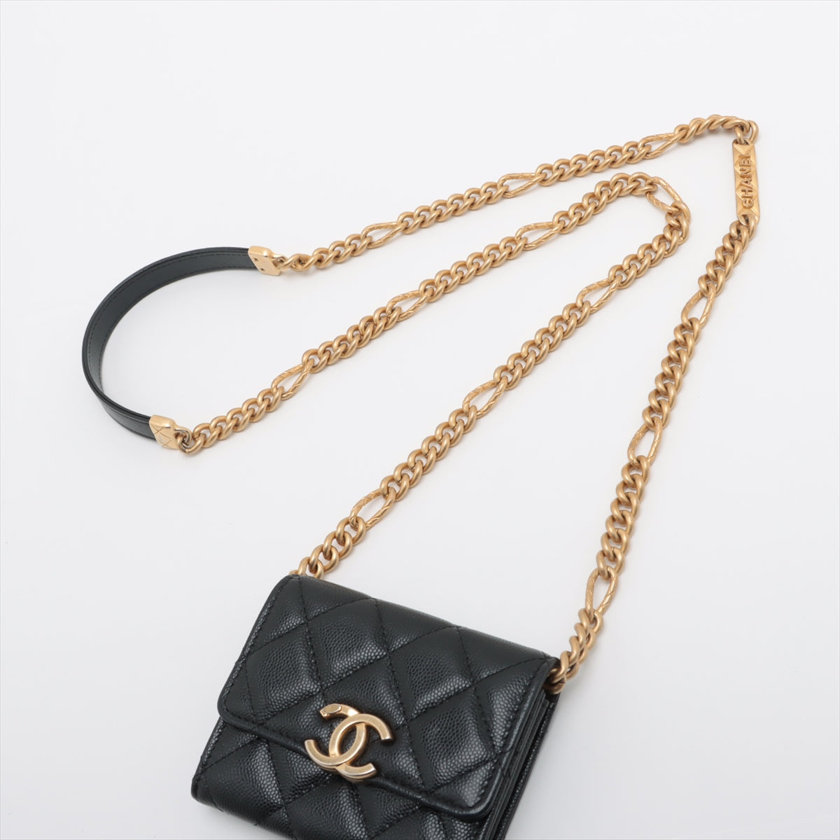 Chanel Mini Mini Matelasse Caviar Skin Chain Shoulder Bag Black Gold Metal Fittings 31st