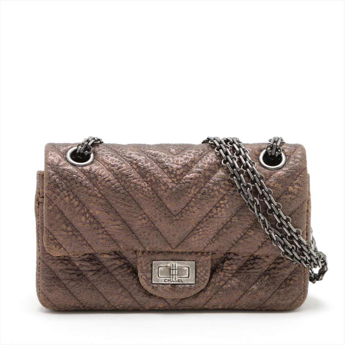 Chanel V Stitch Leather Double flap Double chain bag 2.55 Brown Silver Metal fittings 23XXXXXX