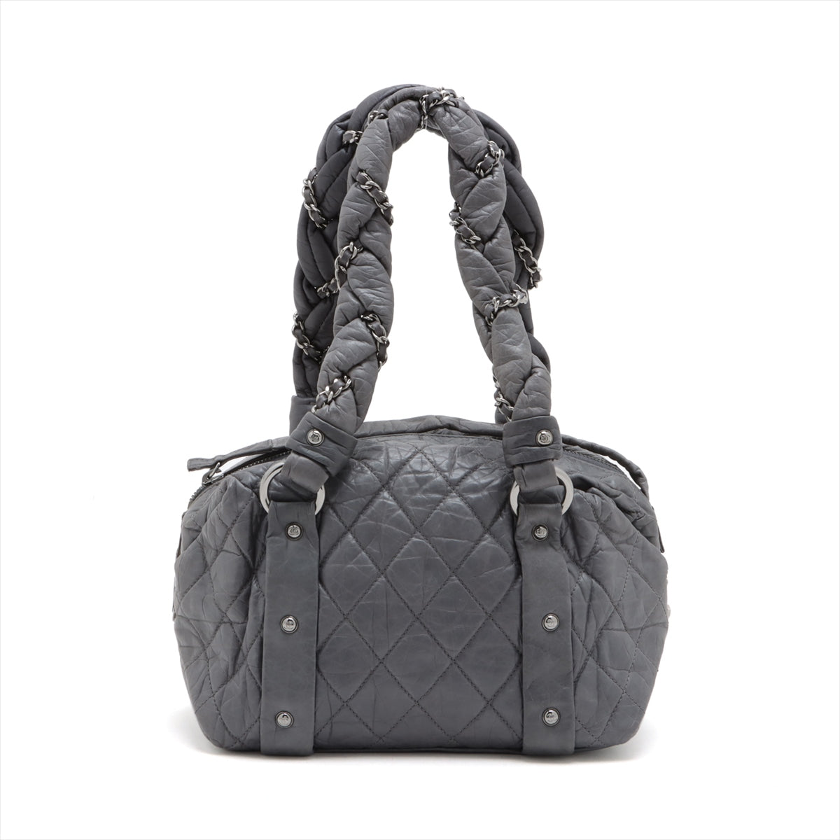 Chanel Matelasse Leather Hand bag Grey Silver Metal fittings 10XXXXXX