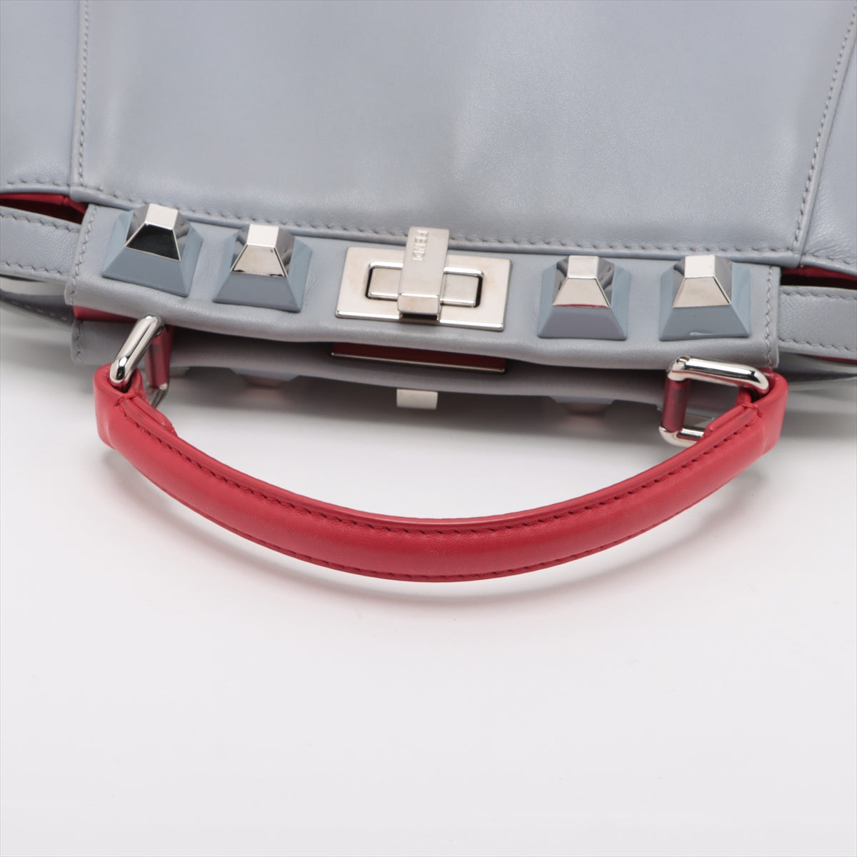 Fendi Mini Peek-a-boo Leather 2way handbag Gray x red 8BN244