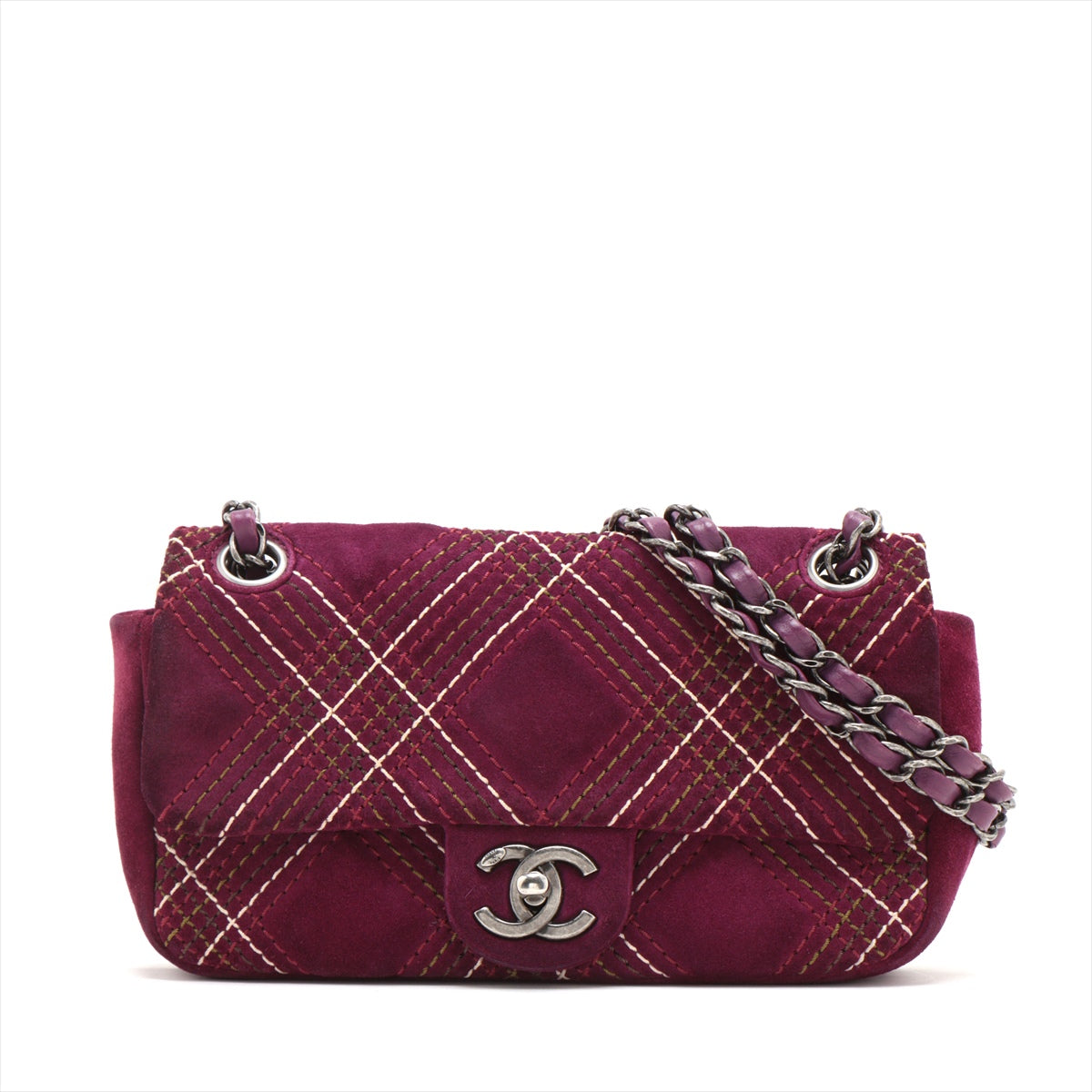 Chanel Coco Mark Lambskin x Suede Single flap Double chain bag Purple Gunmetallic hardware 18XXXXXX