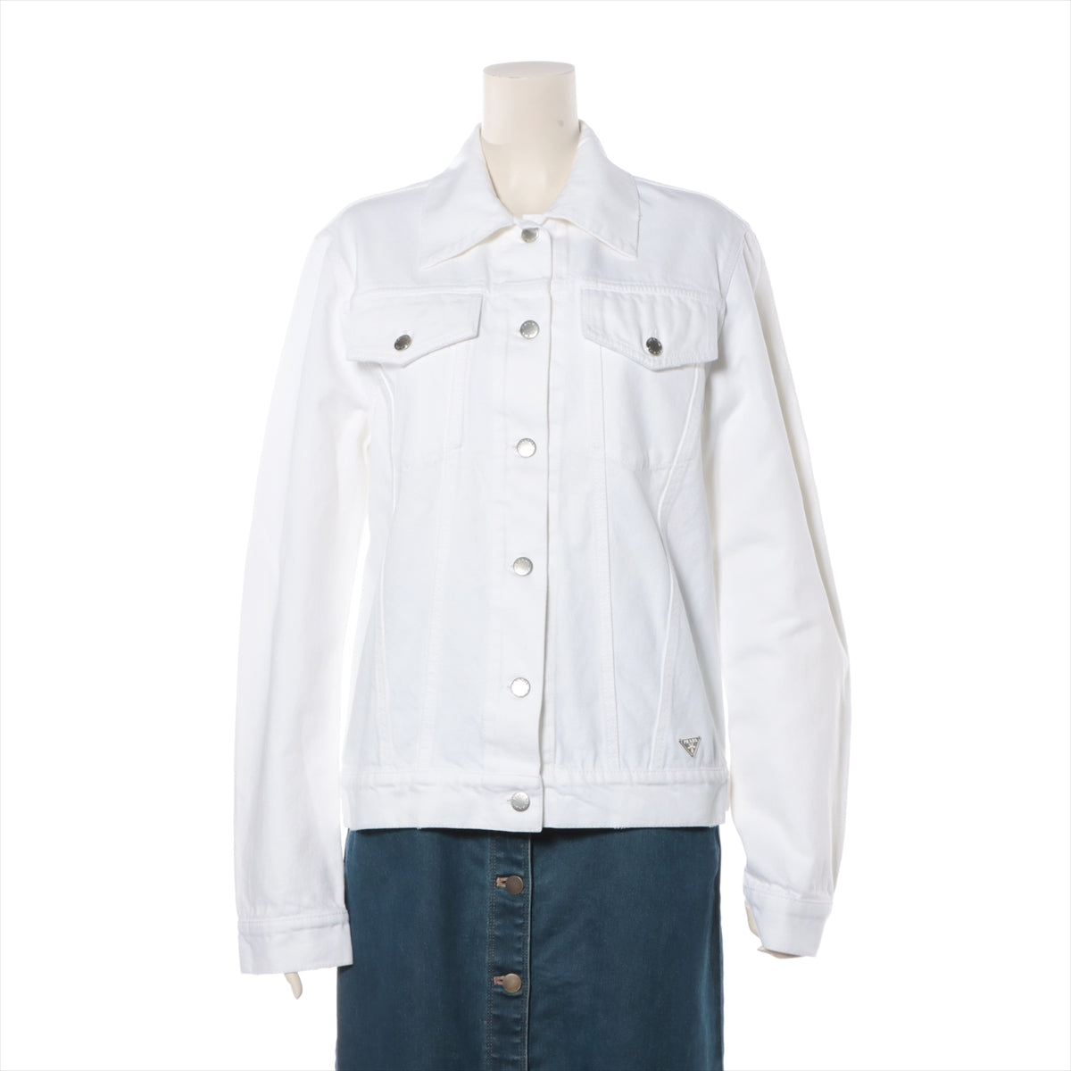 Prada Triangle logo 23SS Cotton Denim jacket S Ladies' White  GFB299 Comes with a spare button