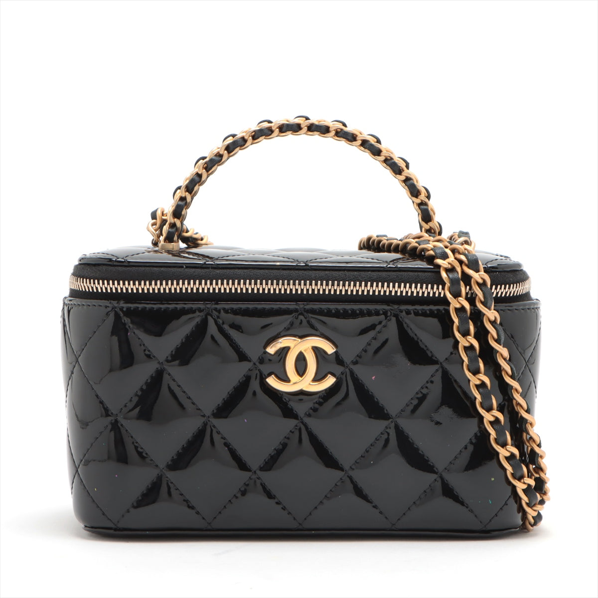 Chanel Matelasse Patent leather 2way shoulder bag Vanity Black Gold Metal fittings