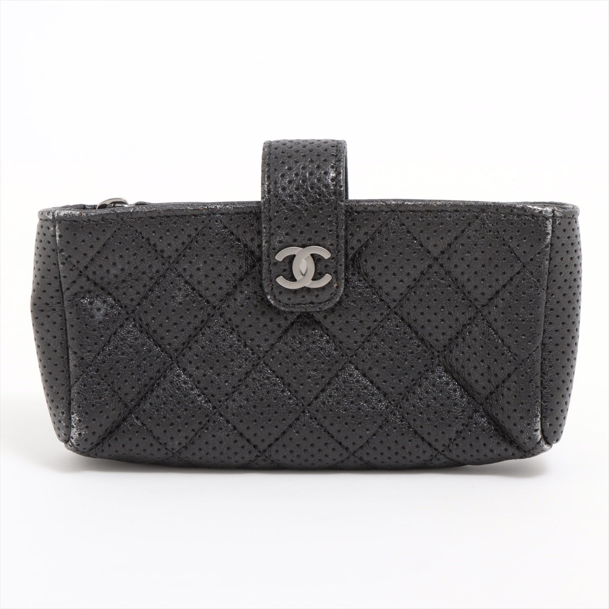 Chanel Matelasse Punching leather Pouch Black Silver Metal fittings 20XXXXXX