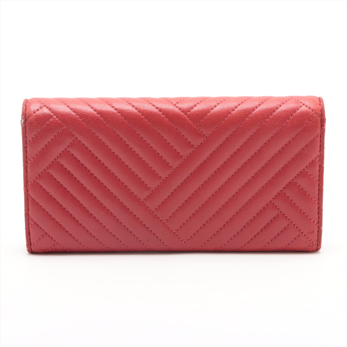 Chanel Coco Mark Lambskin Wallet Red Silver Metal fittings 21XXXXXX