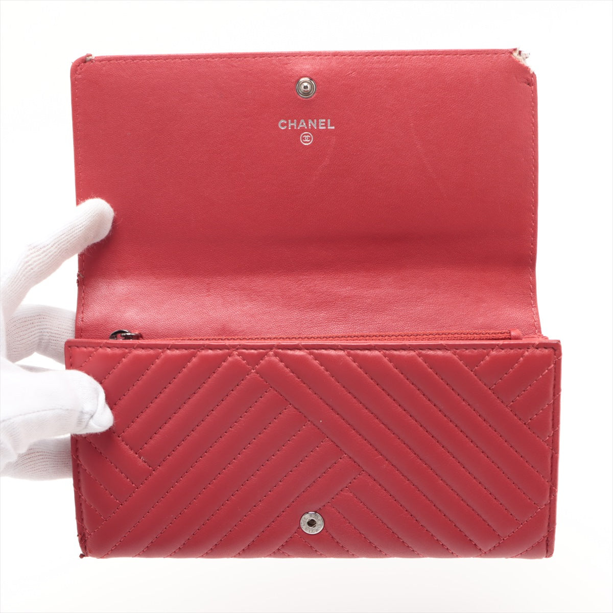 Chanel Coco Mark Lambskin Wallet Red Silver Metal fittings 21XXXXXX