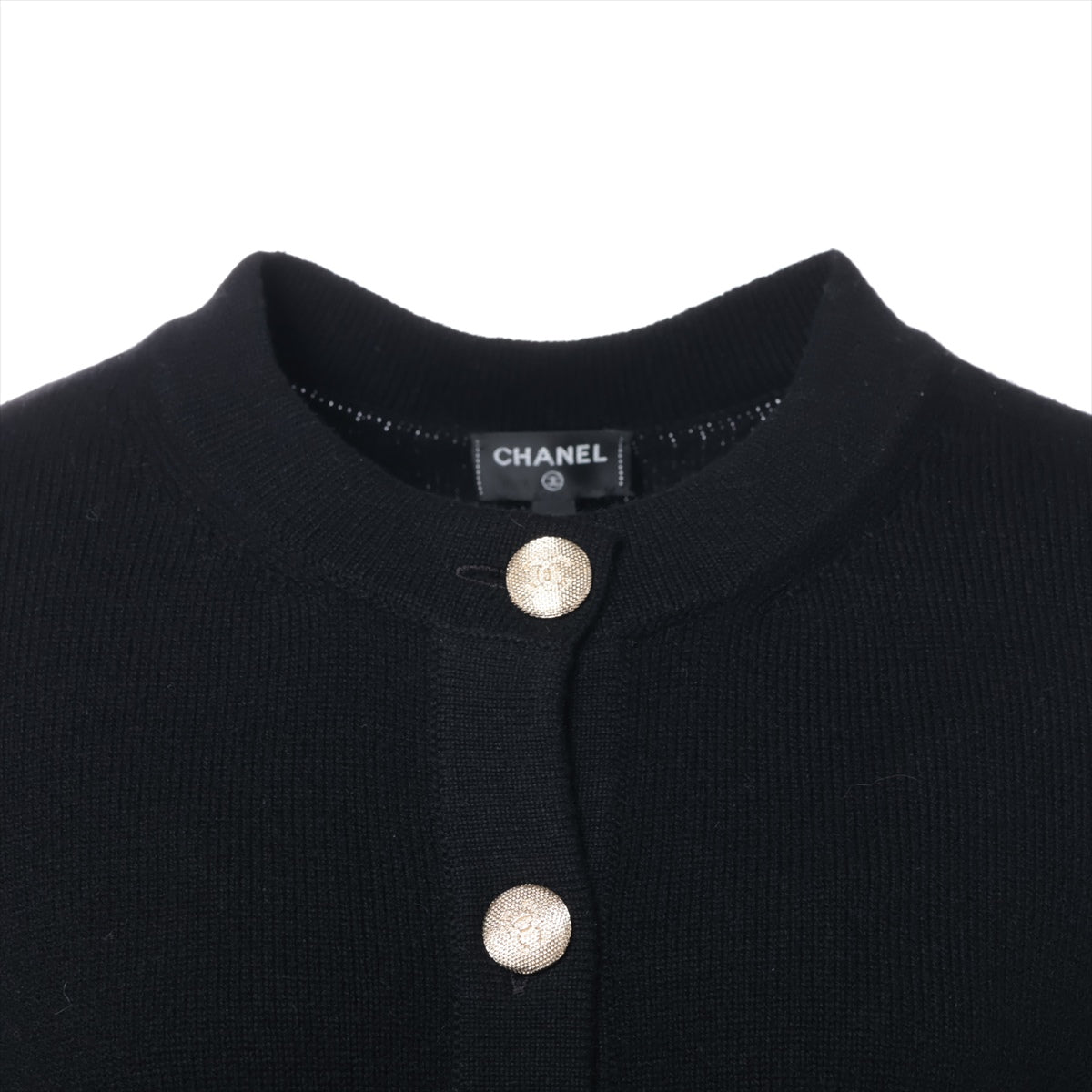 Chanel Coco Button 22SS Cashmere Cardigan 36 Ladies' Black × White  P72780 Bicolor Gold button sleeves Detachable hem