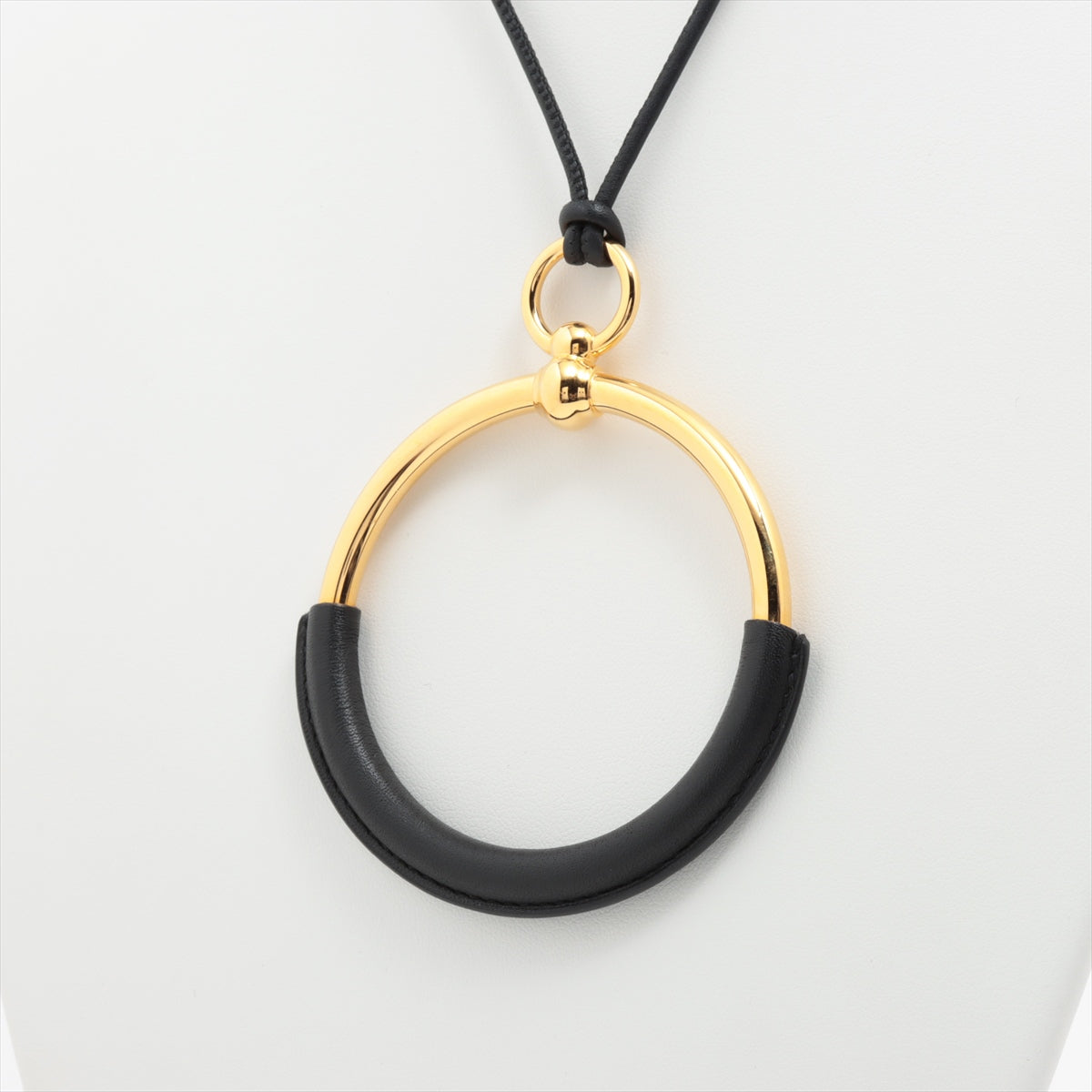 Hermès Loop Grand Pendant GP & Leather Black×Gold Necklace