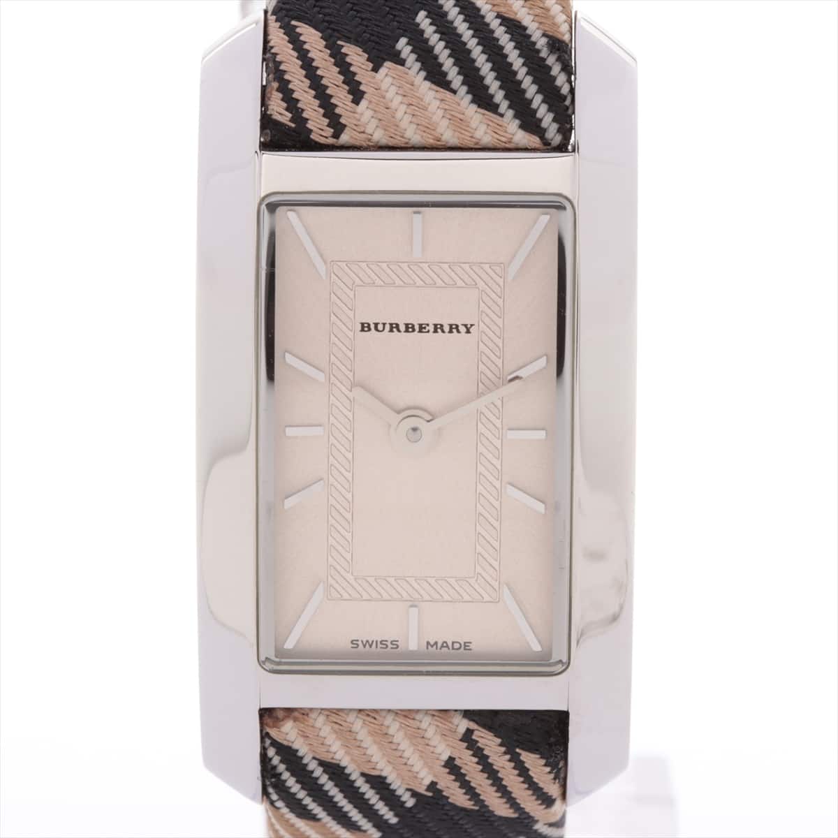 Burberry Rectangular SS & Leather QZ Silver-Face