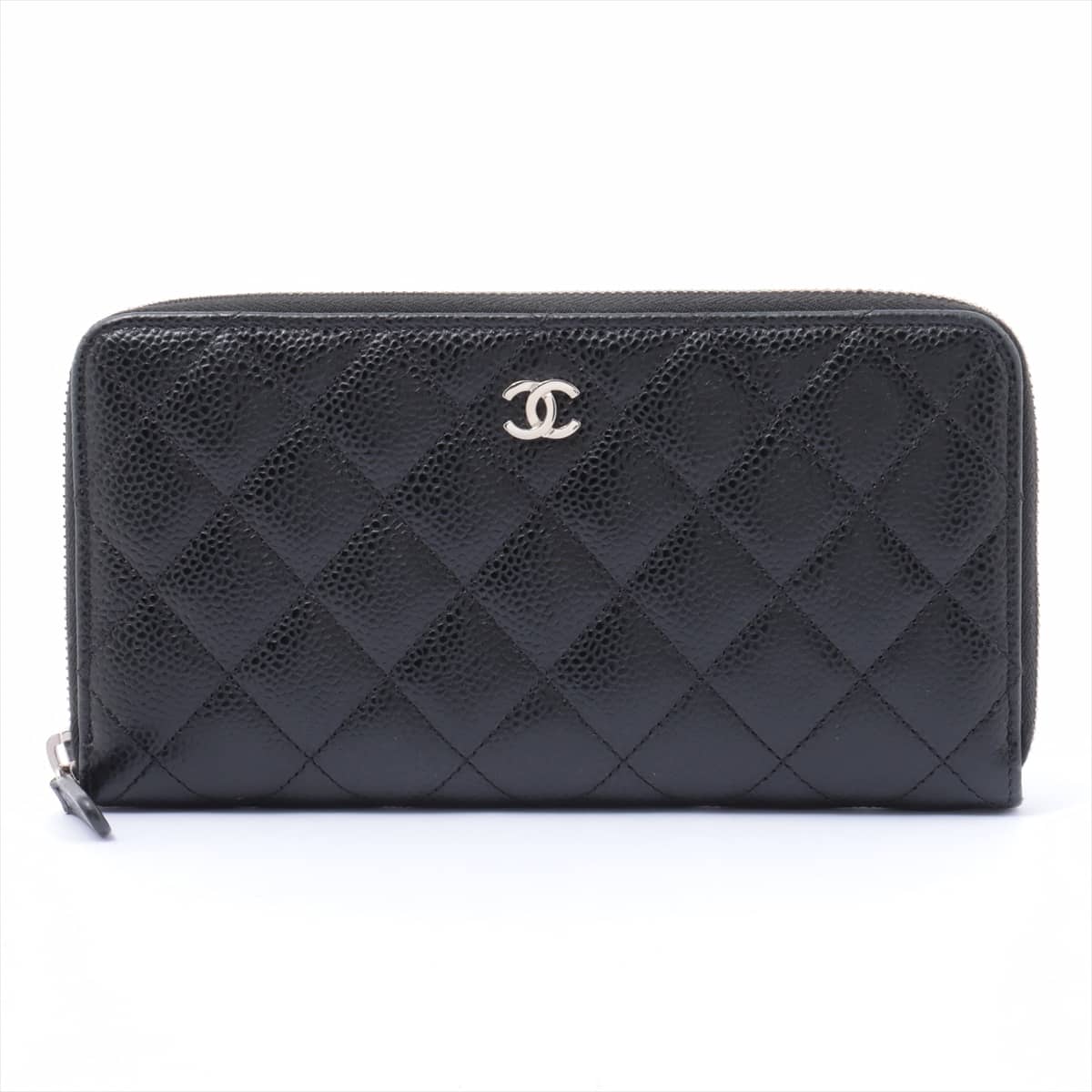 Chanel Matelasse Caviarskin Round-Zip-Wallet Black Silver Metal fittings 26XXXXXX