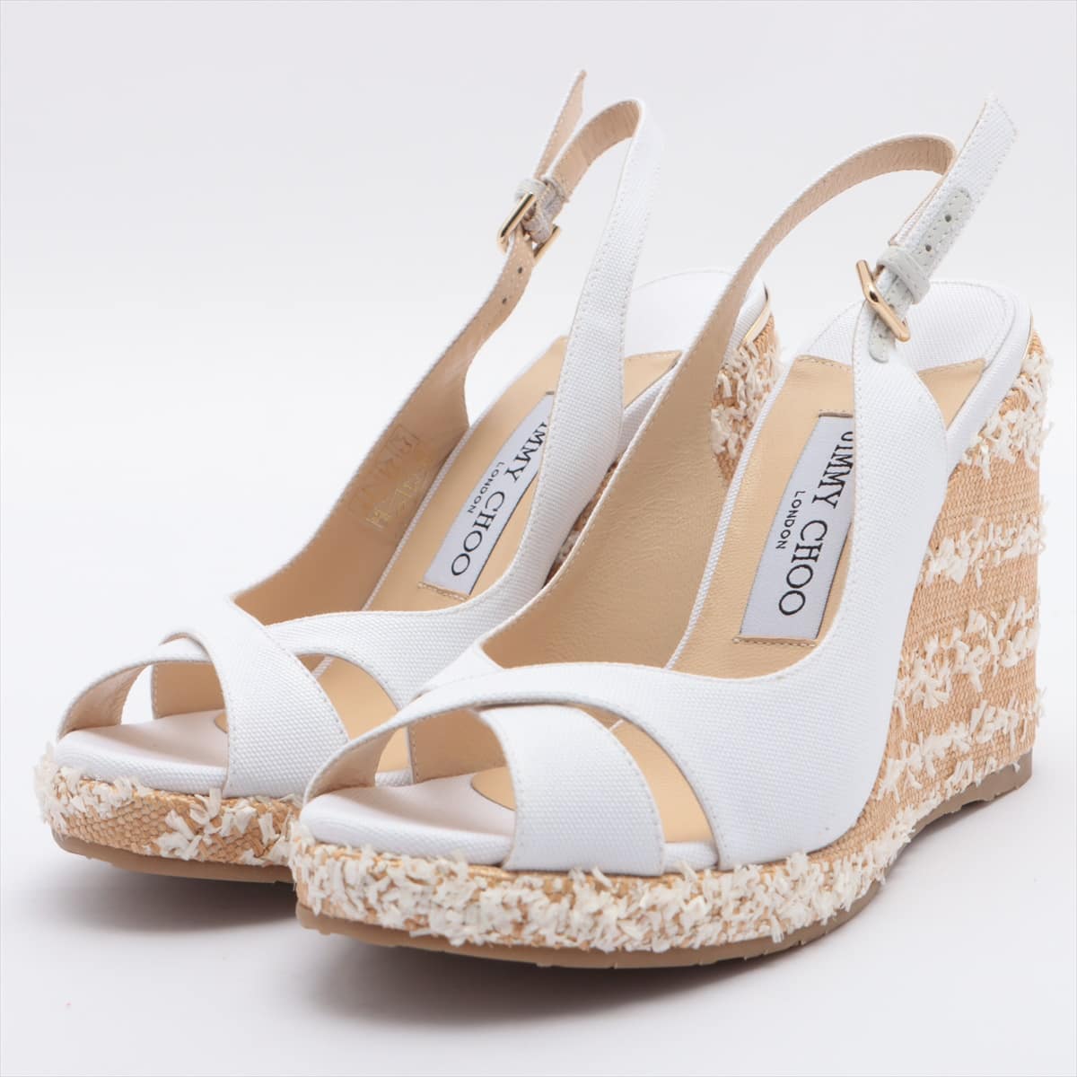 Jimmy Choo Leather Sandals 36 Ladies' White x beige wedge sole