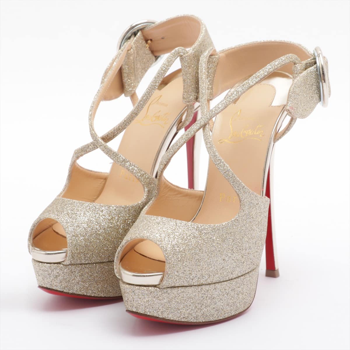 Christian Louboutin Leather Sandals 35.5 Ladies' Gold Glitter