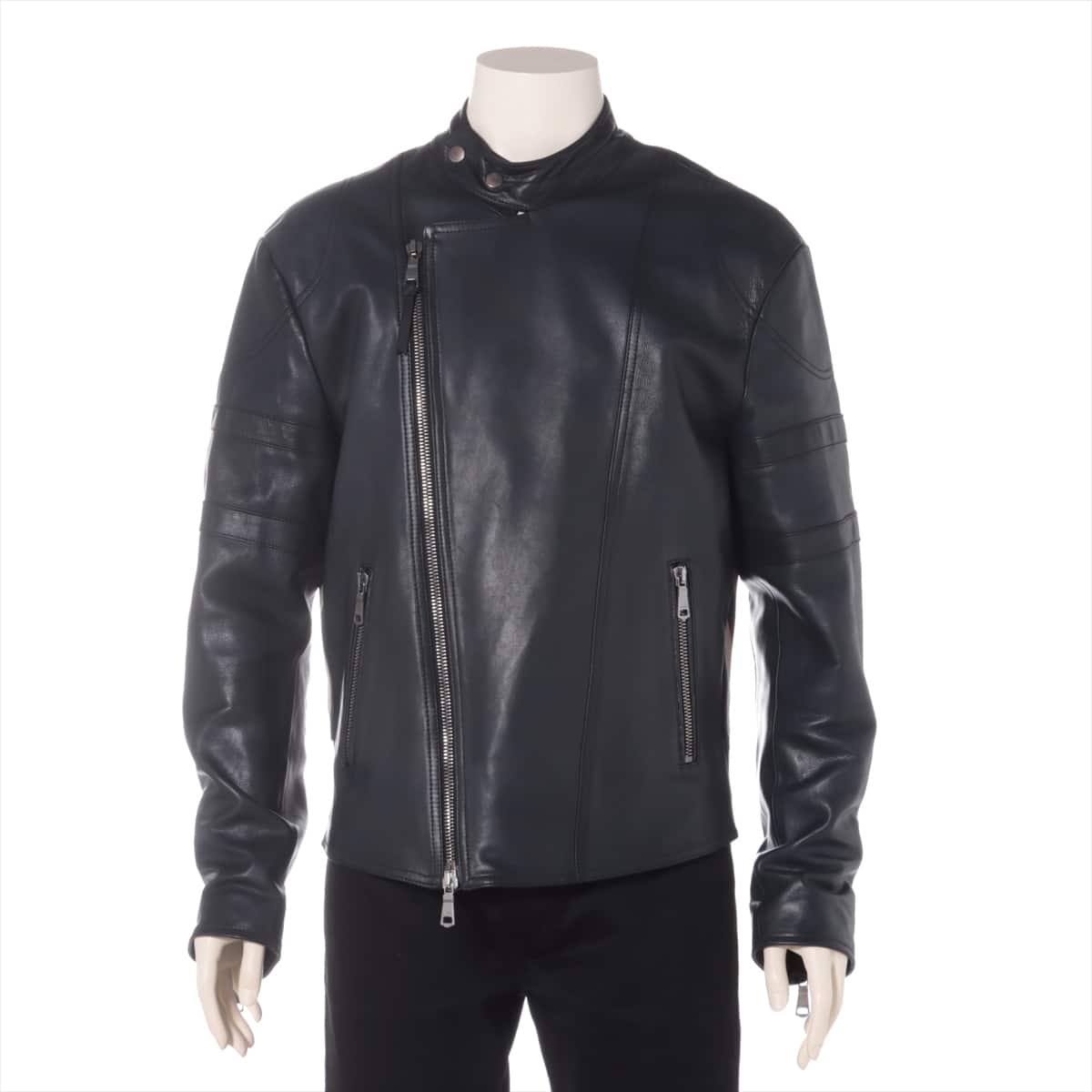 Gucci 18SS calf Leather jacket 50 Men's Navy blue  497397