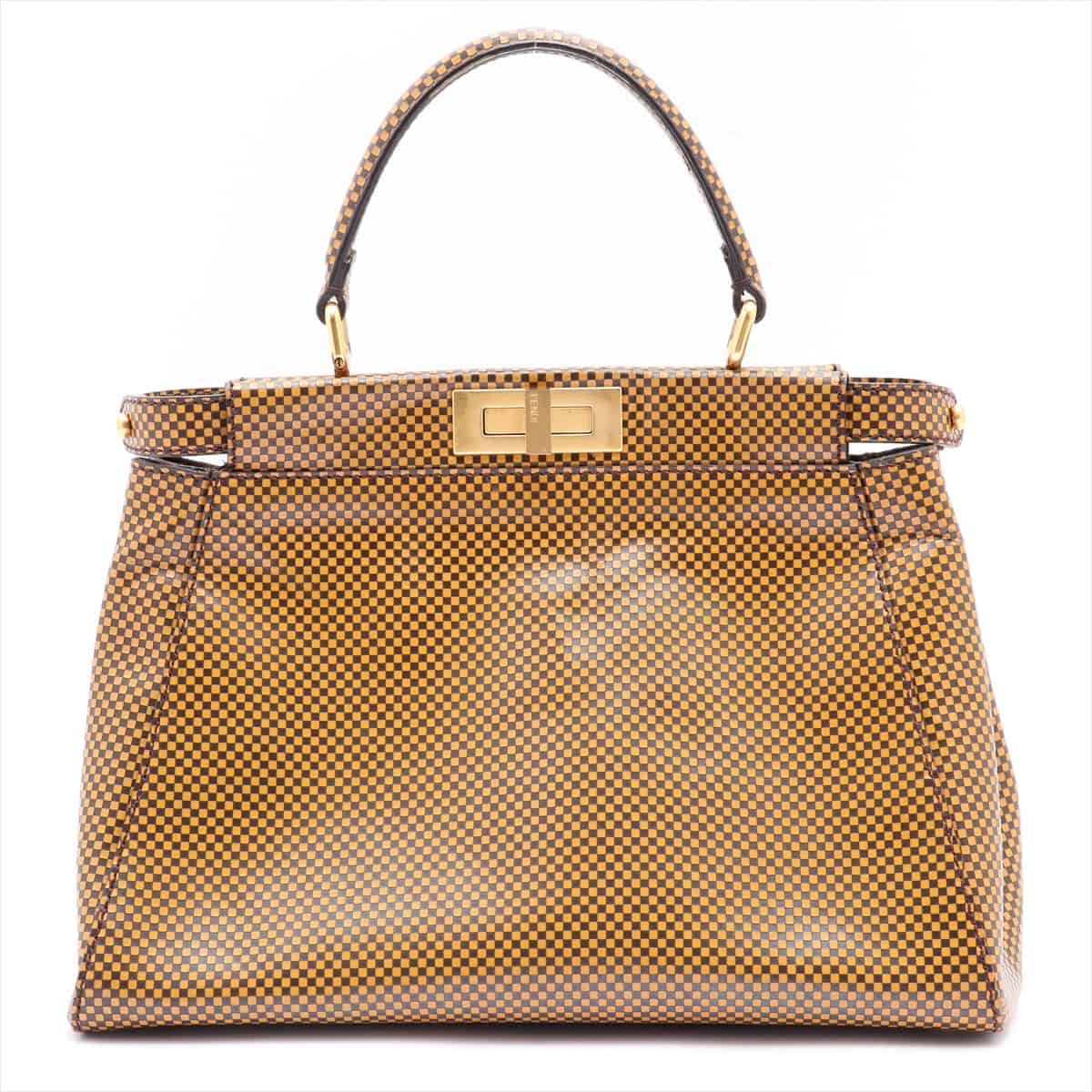 Fendi PEEKABOO REGULAR Leather 2way handbag Black x yellow