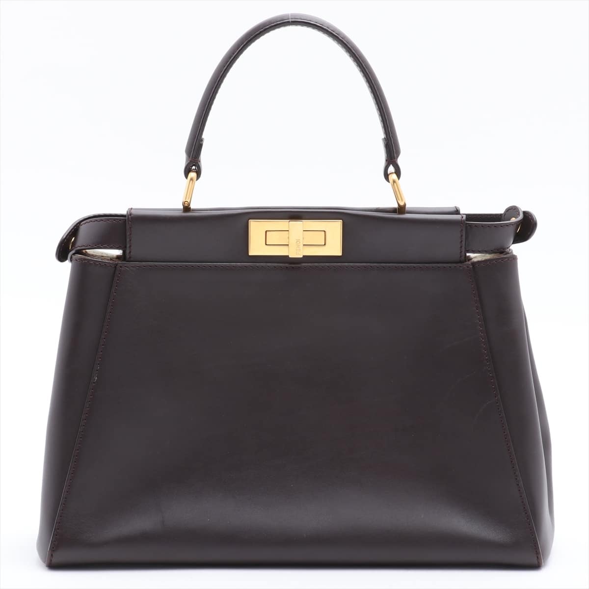 Fendi PEEKABOO REGULAR Leather & Cowhide 2way handbag Brown 8BN226
