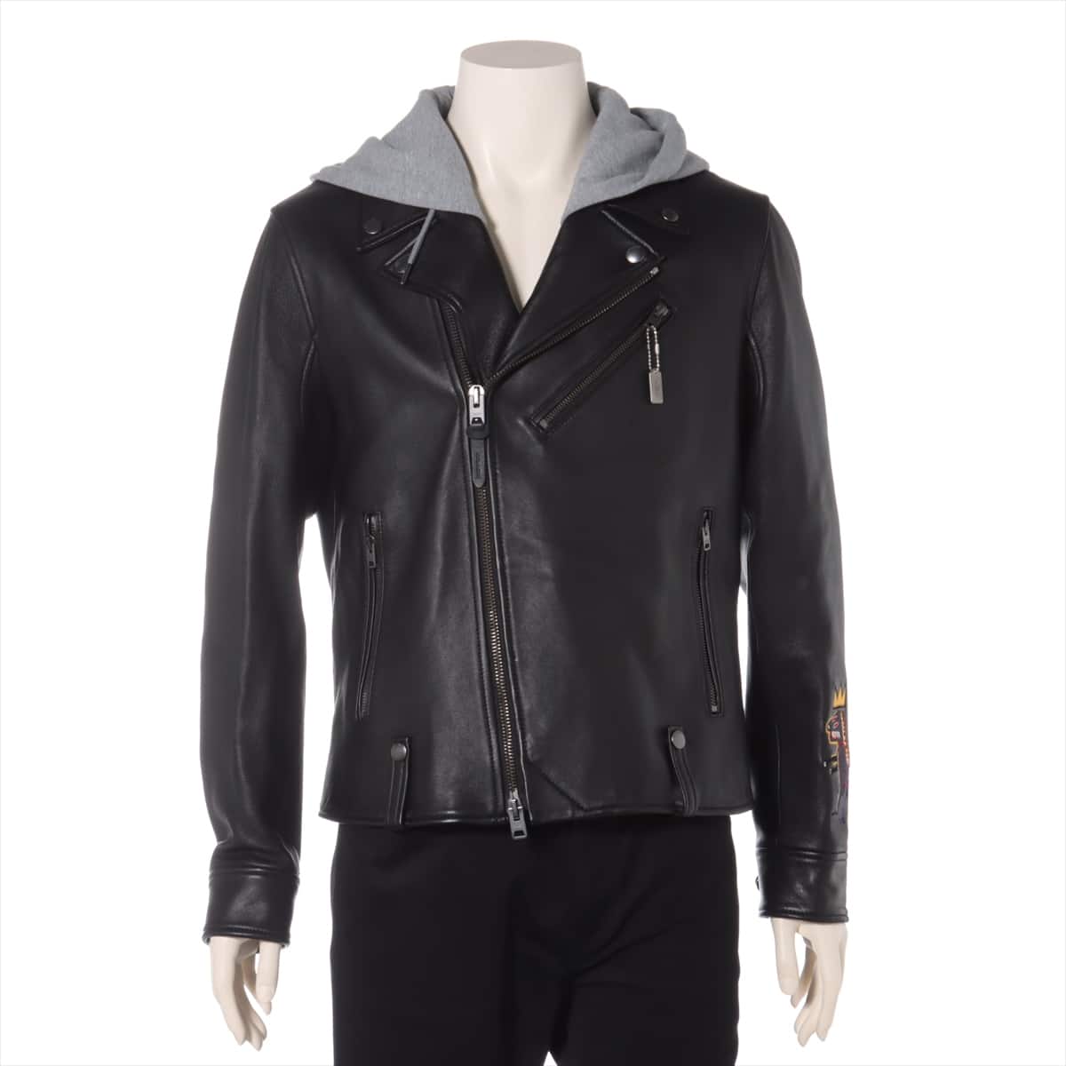 Coach x Basquiat Lam Leather jacket M Men's Black  embroidery Removable hood