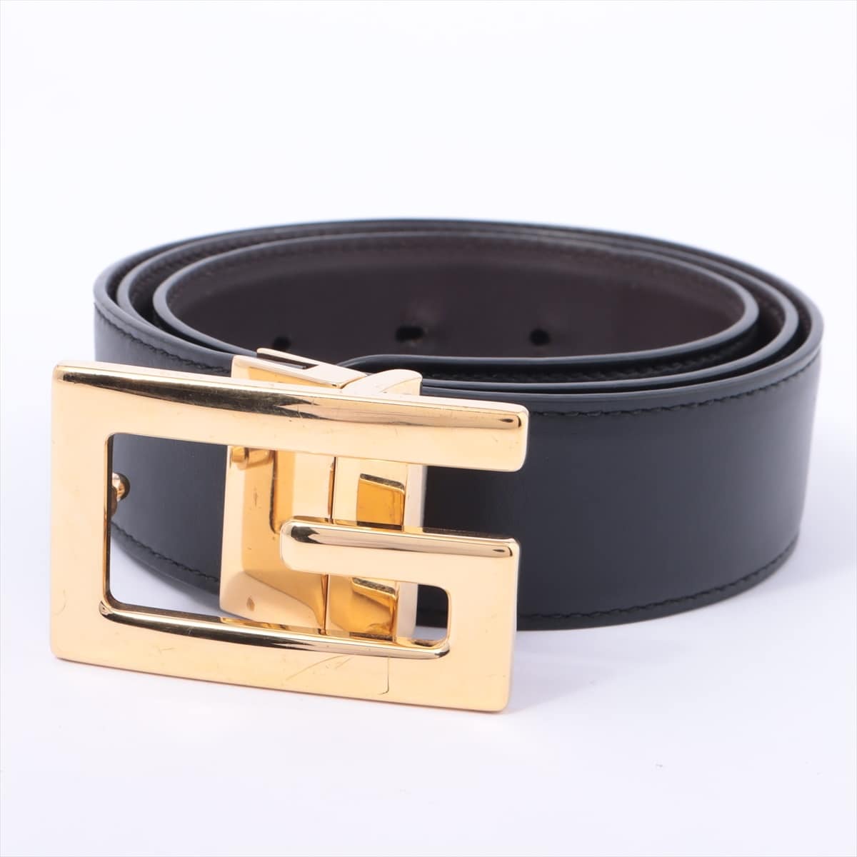 Gucci 573156 G Logo Belt 85/34 Leather Black × Brown