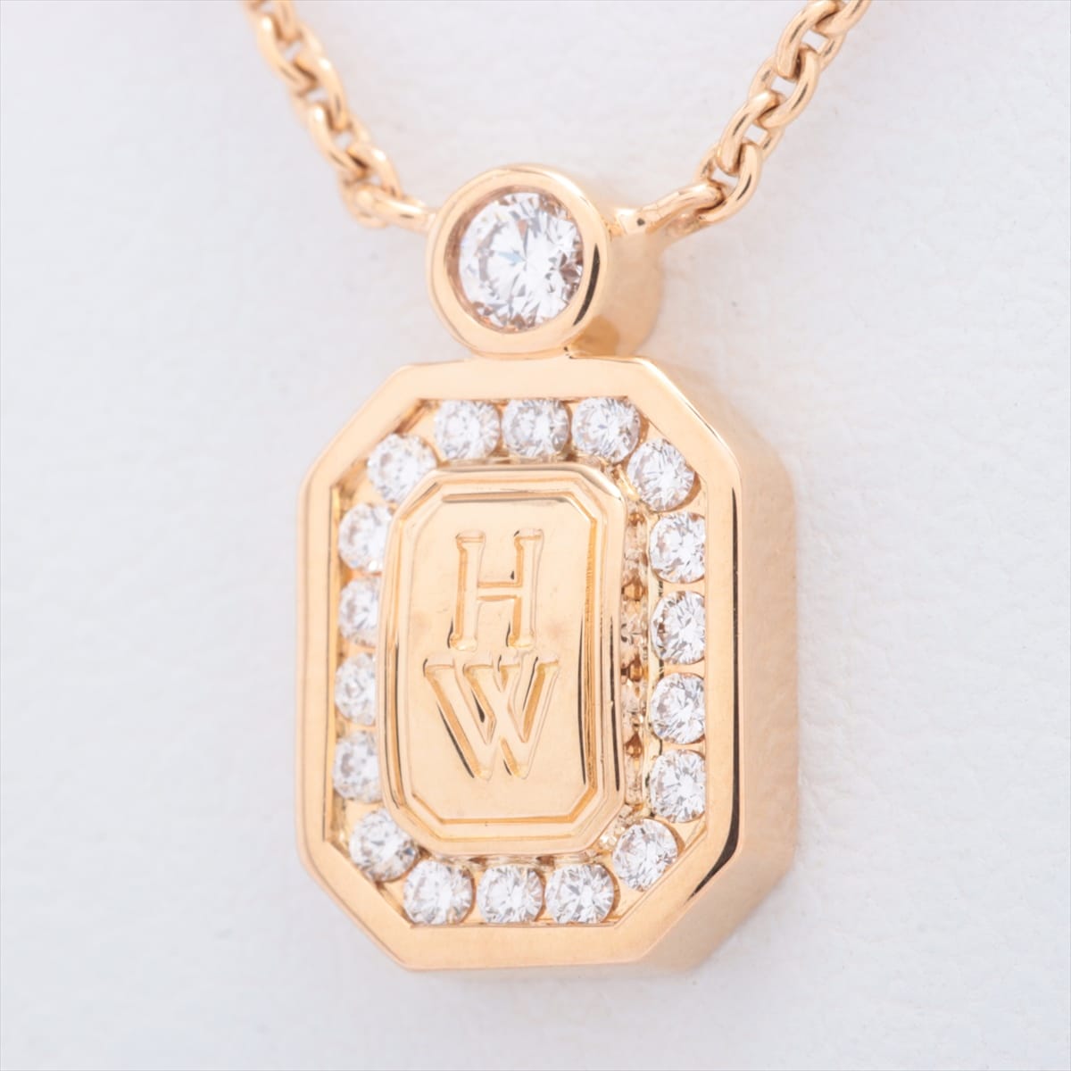 Harry Winston HW Logo diamond Necklace 750 YG 4.8g