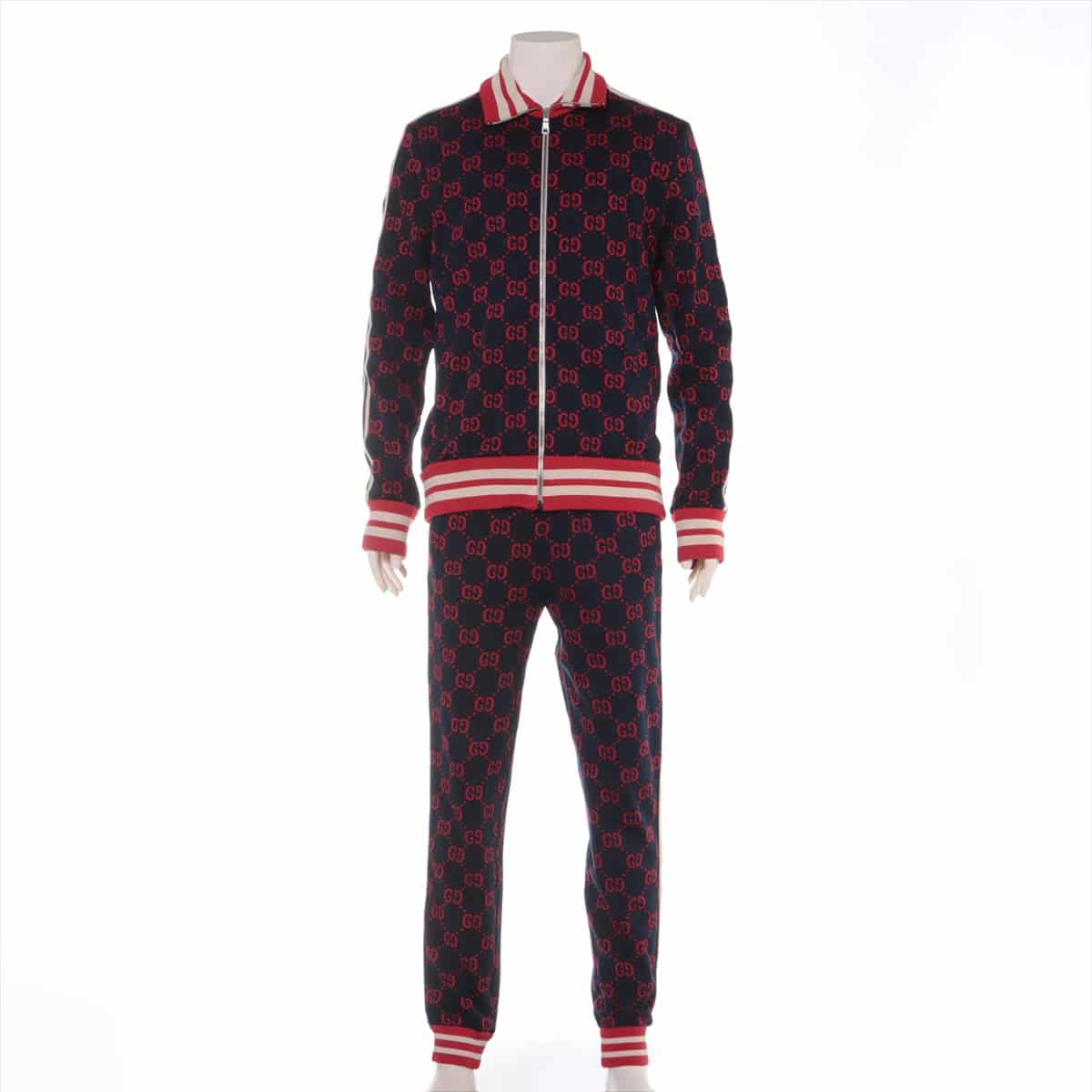 Gucci GG jacquard 18AW Cotton & Polyester Setup L/M Men's Navy x red  496919/496920 technical Sweatsuit