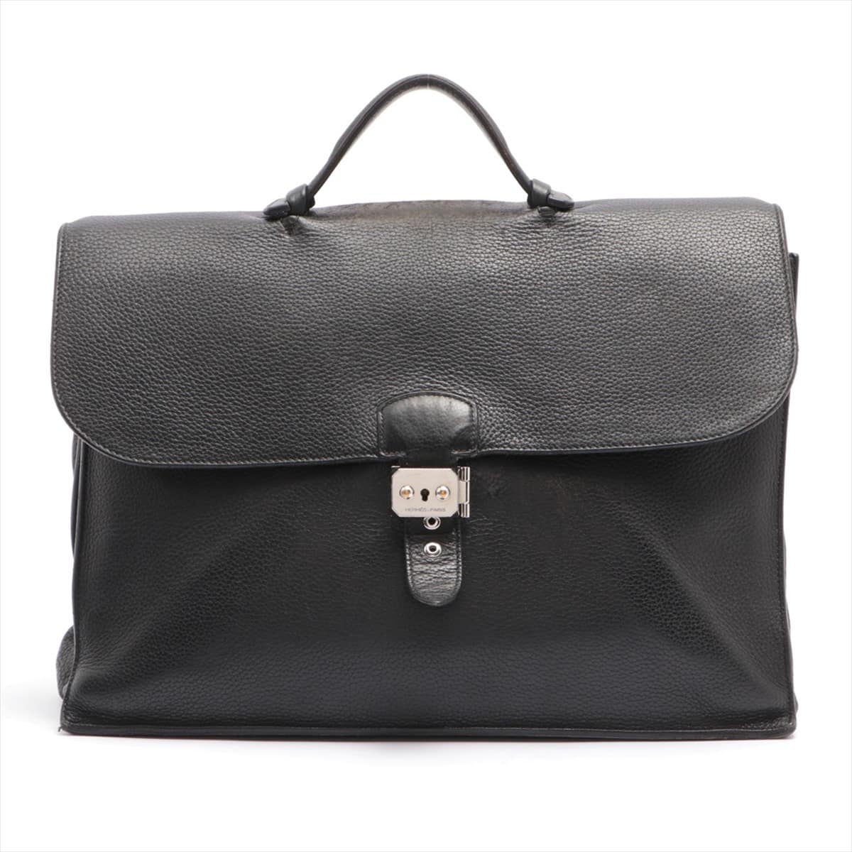 Hermès Sac à Dépêches 41 Taurillon Clemence Black Silver Metal fittings The engraving is not clear