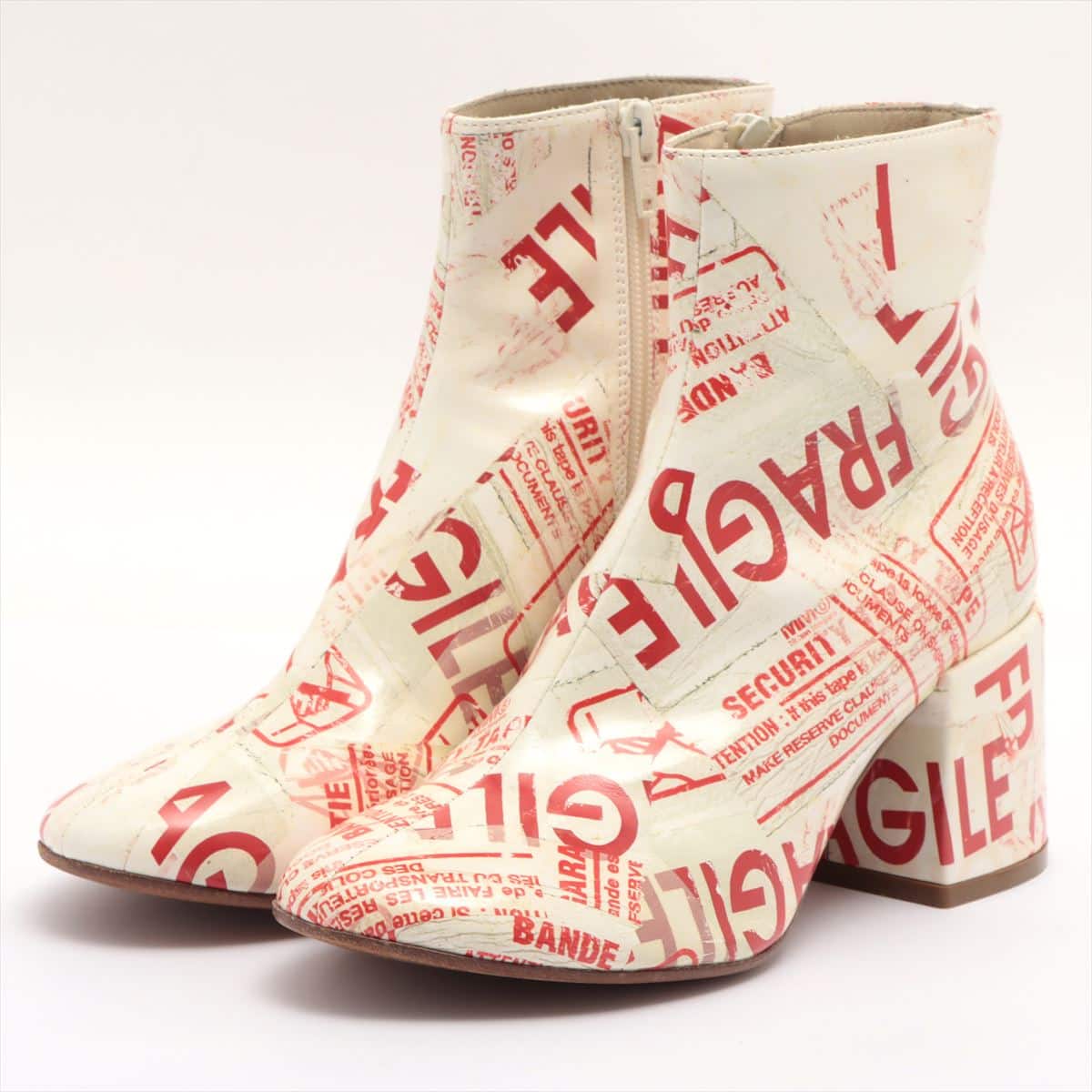MM6 17AW Leather & patent Short Boots 37.5 Ladies' Red x white Fragile Graphic Boot