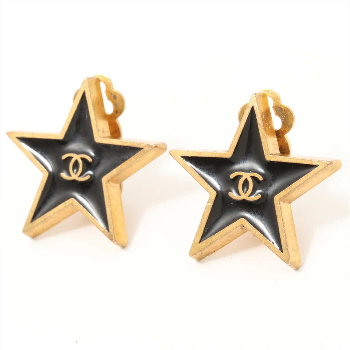 Chanel Coco Mark Earrings (for both ears) GP Black×Gold Star No beans
