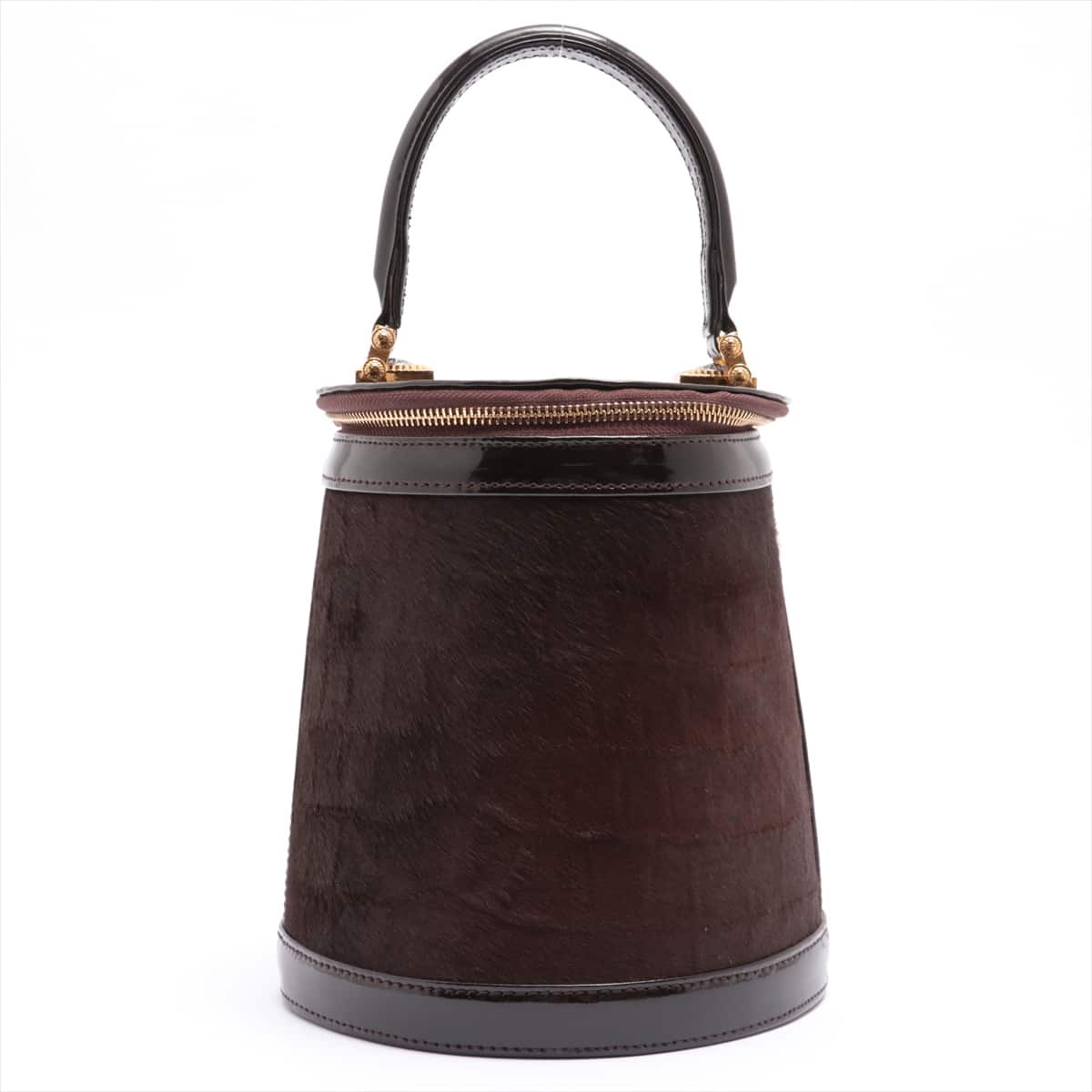 Versace Cowhide x Patent Leather Vanity bag Brown