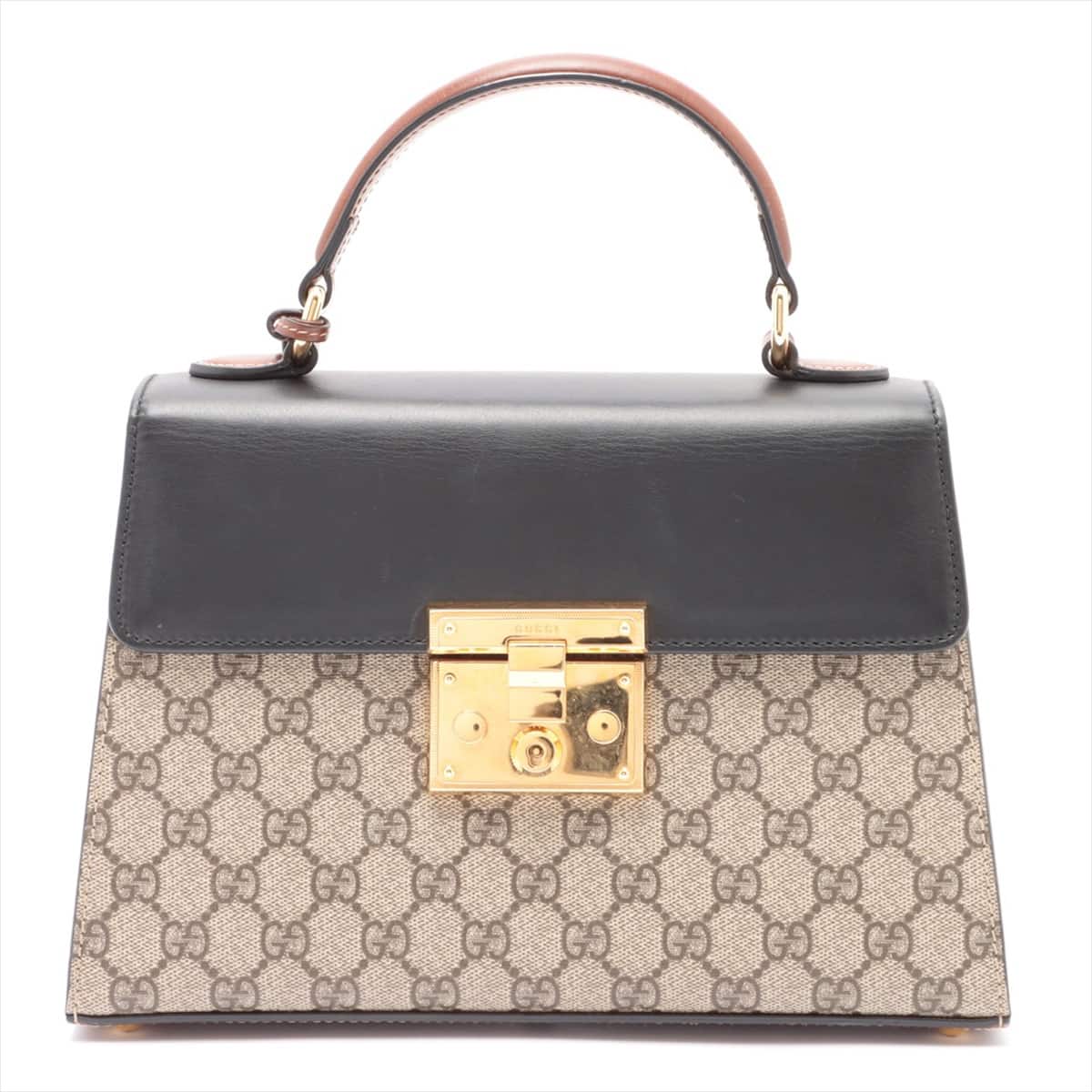 Gucci Padlock GG Supreme PVC & leather Hand bag Black × Brown 453188