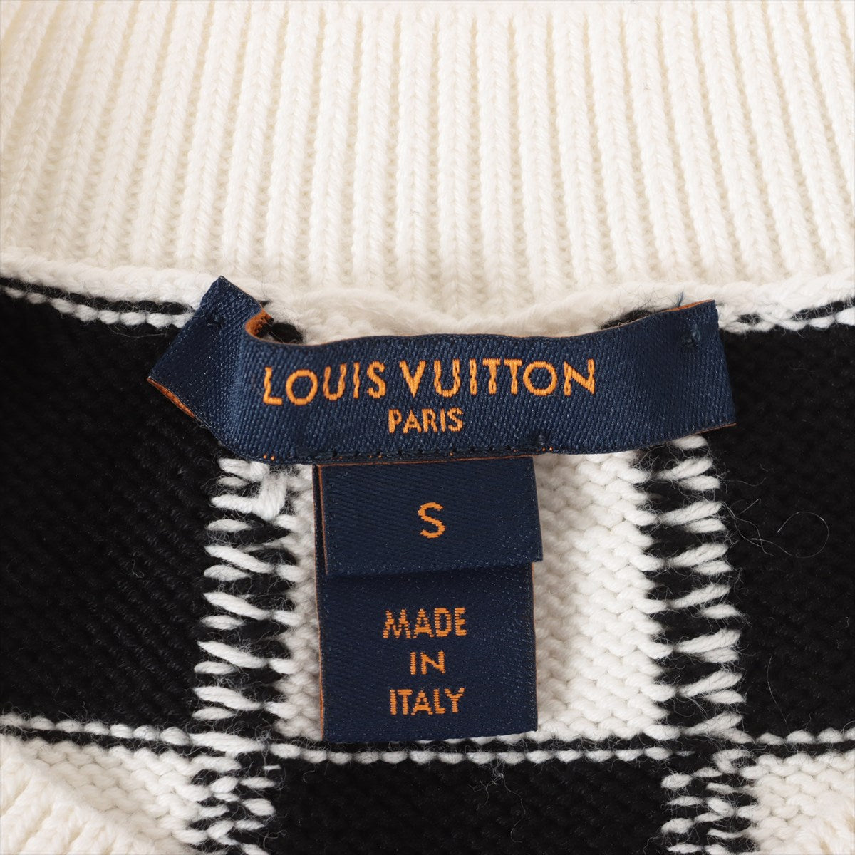 Louis Vuitton 22AW Cotton & nylon Short Sleeve Knitwear S Ladies' Black × White  Damier RACE CAR RW222W