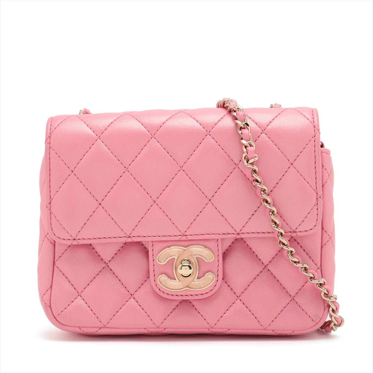 Chanel Matelasse Lambskin Single flap single chain bag bead charms Pink Gold Metal fittings