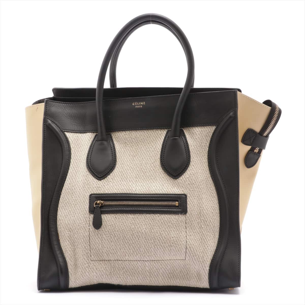 CELINE Luggage Medium Shopper Canvas & leather Tote bag Beige